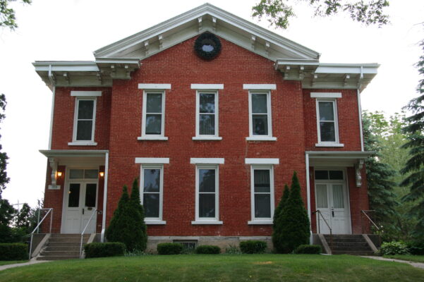 Historic Fillmore County Jail, built circa 1869, now the Jailhouse Inn Bed and Breakfast, seen from Houston Street in Preston, Minnesota